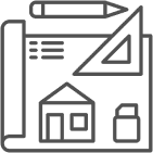 Set of architecture and drafting icons including pencil, ruler, and house.