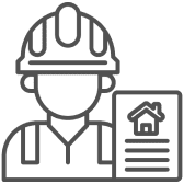 Icon of a construction worker holding a house plan.